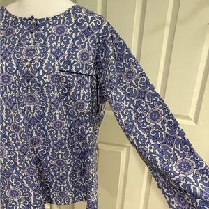 John Robshaw Purply Blue and White Floral Top